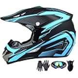 Motocross Helmet,Youth & Adult ATV Dirt Bike Motorcycle Helmet, Kids BMX 4-Wheeler Off-Road Mountain Bike,DOT Certified,W/Gloves Goggles Mask 4-Piece Set (Blue, M)