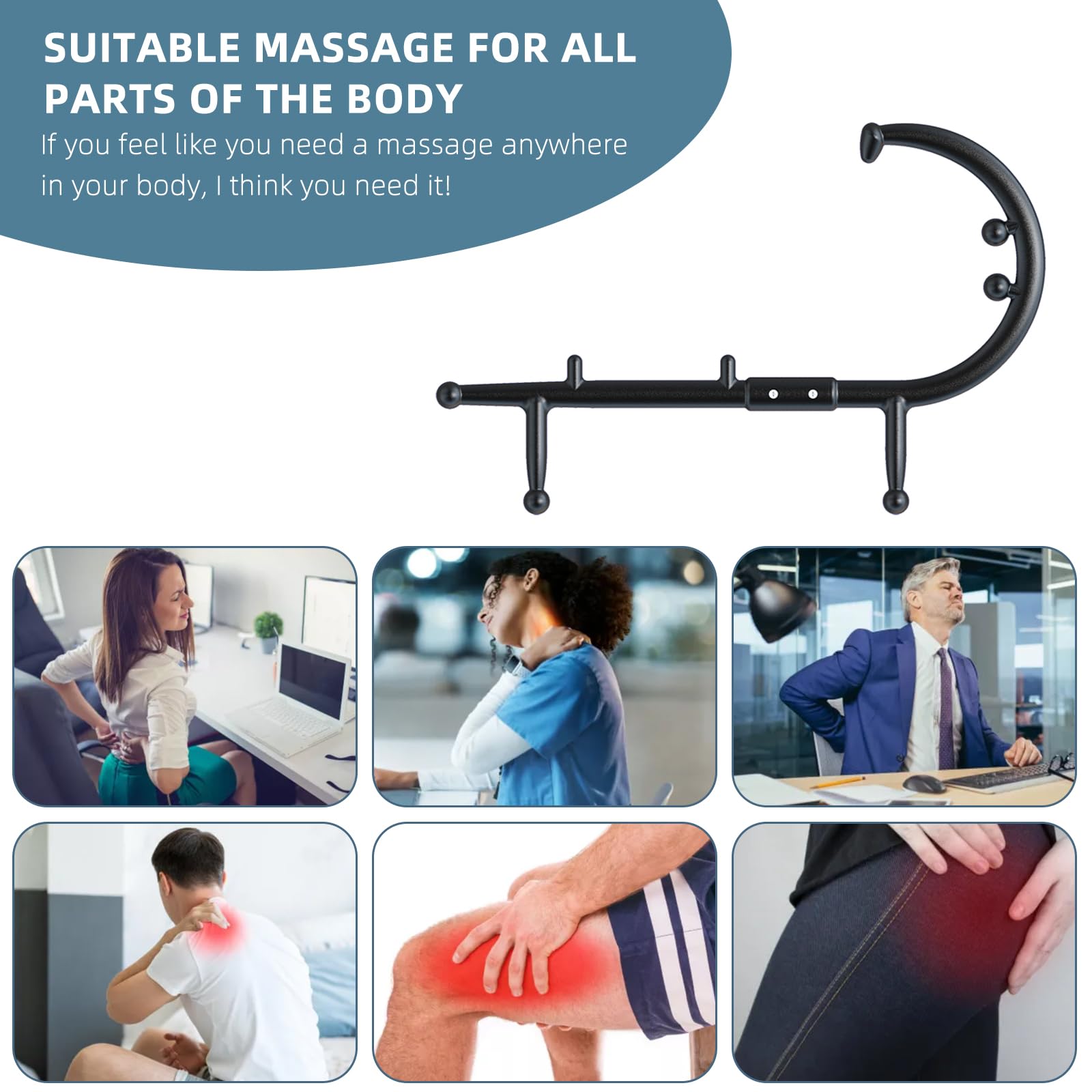 KEINE MARKE Canne de massage, outil de massage pour point de déclenchement, crochet d'auto-massage. Pour soulager la fibromyalgie et libérer les muscles tendus et fatigués dans tout le corps. Noir