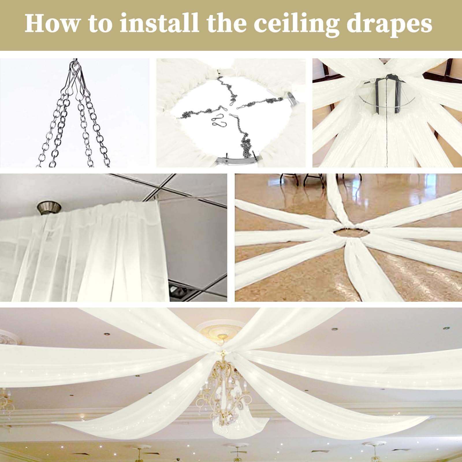 Snapklik.com : 6 Panels Ivory Ceiling Drapes For Wedding 5ftx10ft
