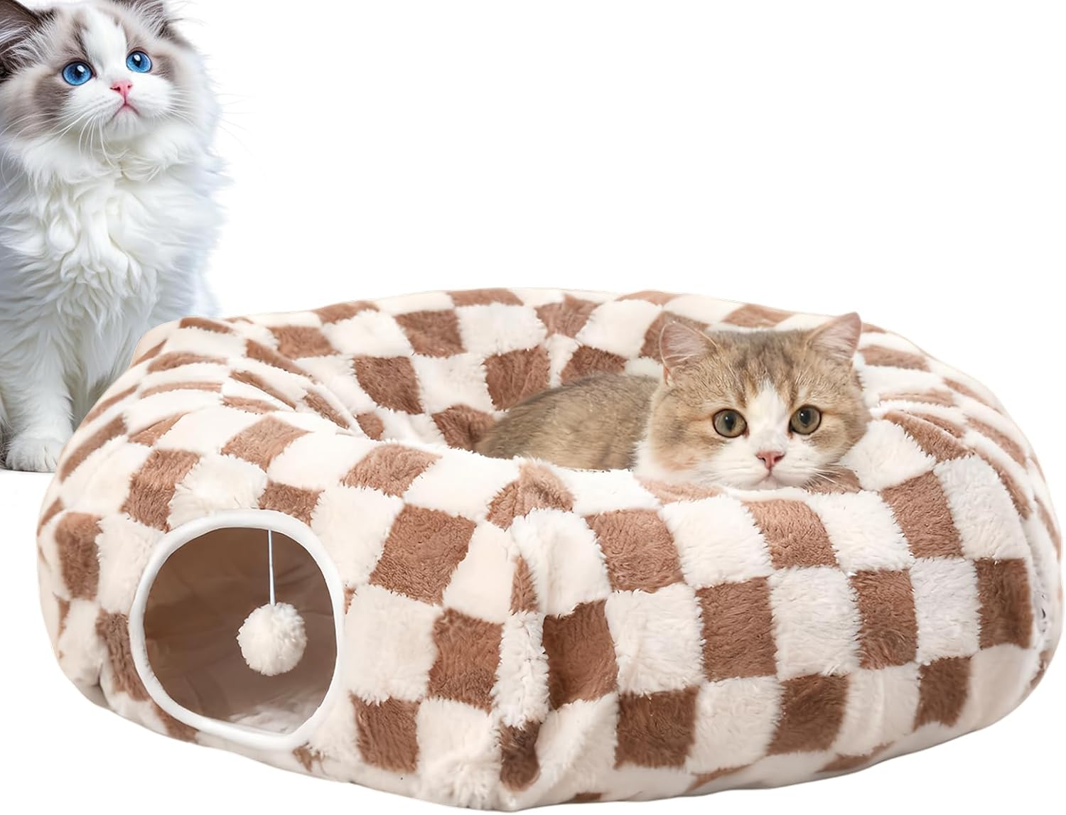 Cat Tunnel Bed Washable Nest with Removable Cushion,Cute Toys,for Kitten Puppy Small Dog Bunny Pet Enrichment Indoor Bedroom Living Room Home Decor Winter
