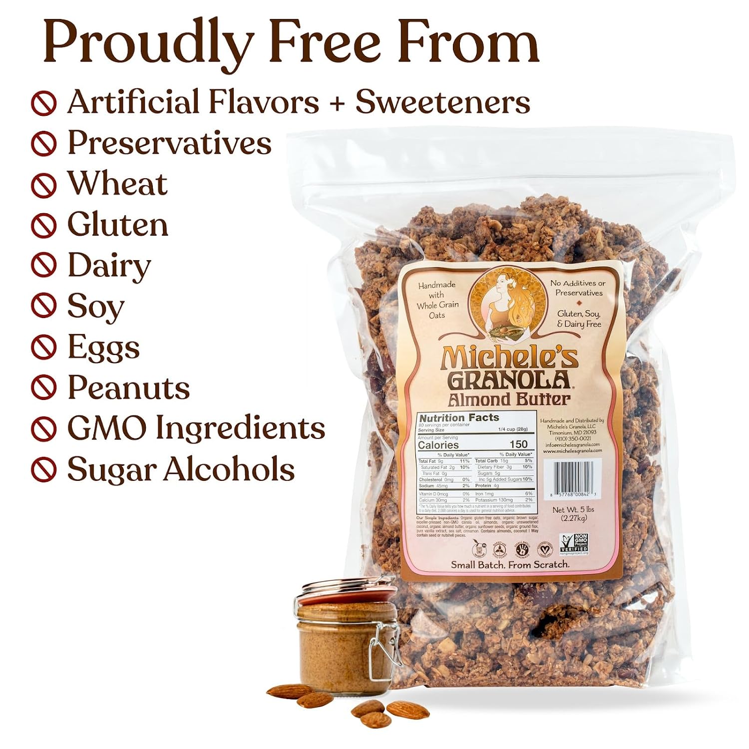 Michele's Granola Almond Butter, Handmade, Whole Grain, Vegan, Gluten-Free & Non-GMO, 80oz Resealable Bulk Bag