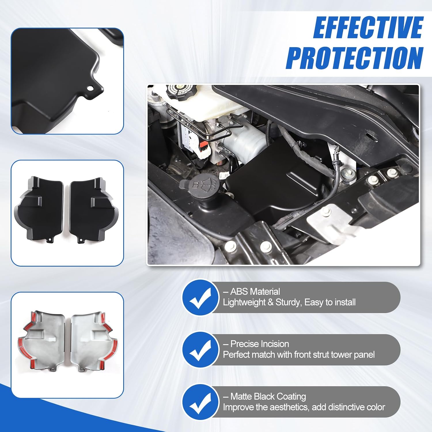 Front Strut Tower Cover Compatible with Chevrolet Corvette C8 2020-2025, ABS Engine Bay Front Shock Absorbing Tower Protection Panel Cover Trim Accessories 2Pcs (Matte Black)