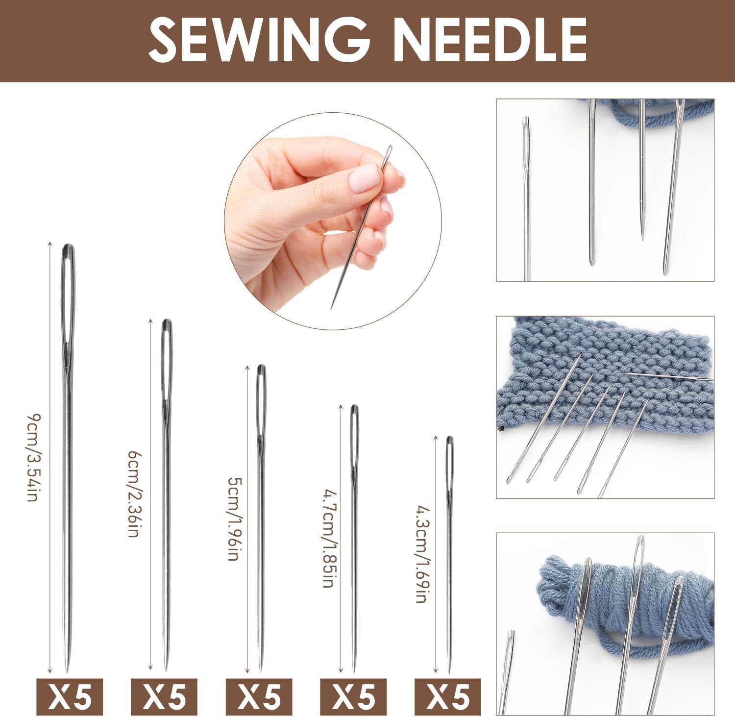 Eliongpu 72Pcs Big Eye Steel Sewing Needles Kit, Stainless Steel Sewing Tool Set, Portable DIY Hand Made Craft Set Threader and Needle Repair Kit for Beginners Hand Sewing