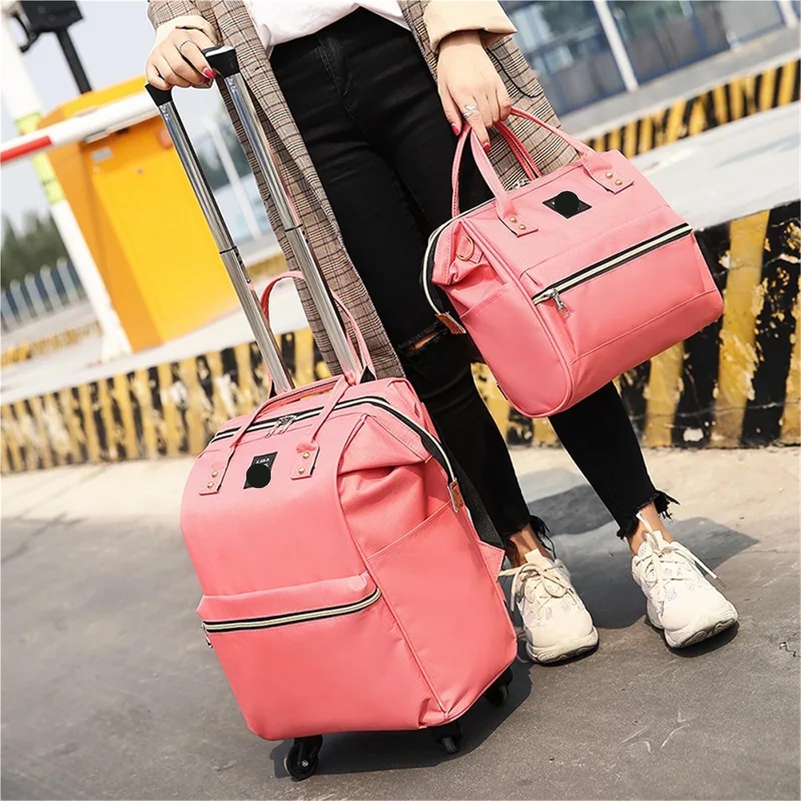 Borsone Con Ruote Zaino trolley da viaggio Borse Zaini con ruote donna Borsa Valigia Oxford Per Deposito Bagagli(Watermelon red)