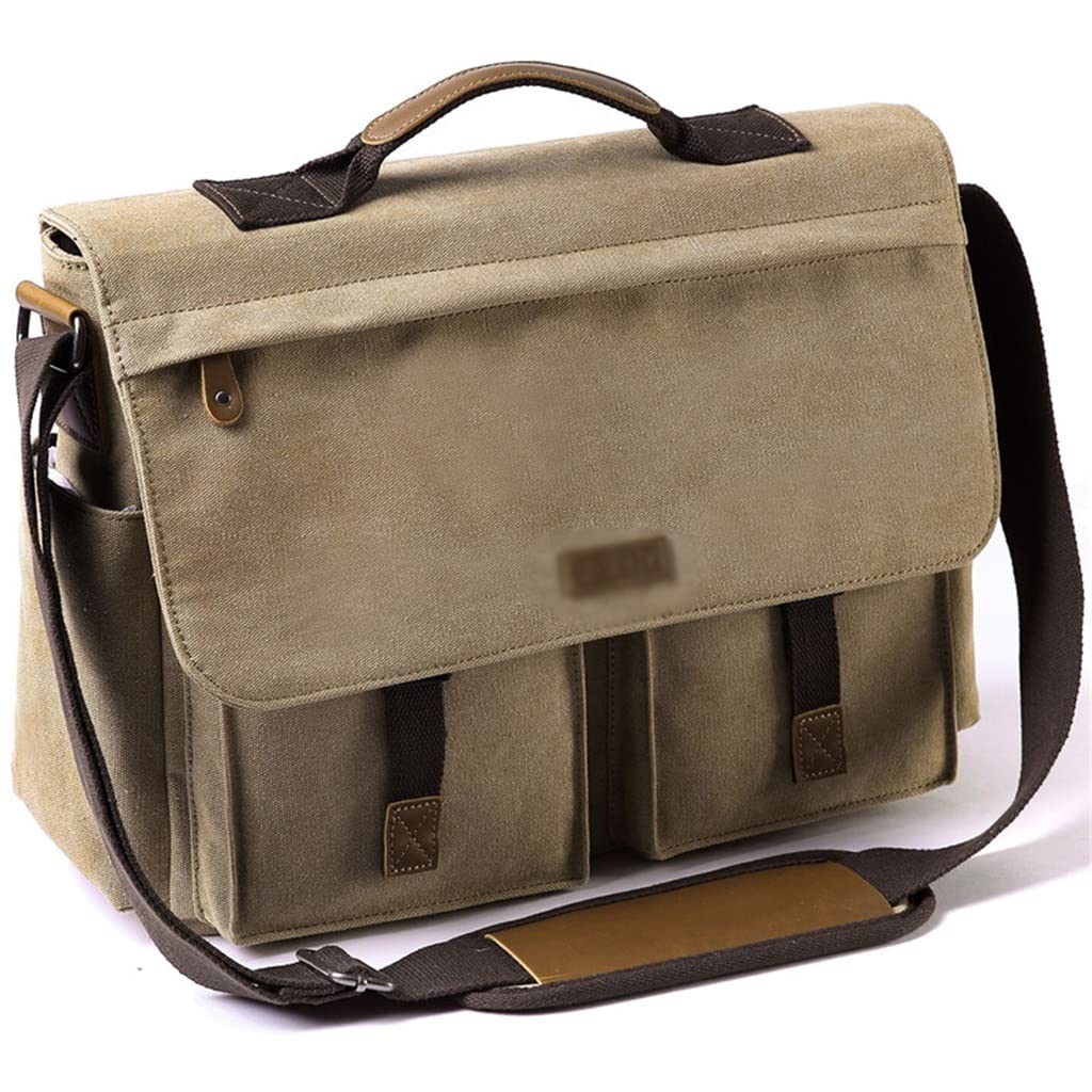 DNATS Messenger Bag for Men Vintage Resistant Waxed Canvas 15.6 Inch Laptop Briefcase Padded Shoulder Bag