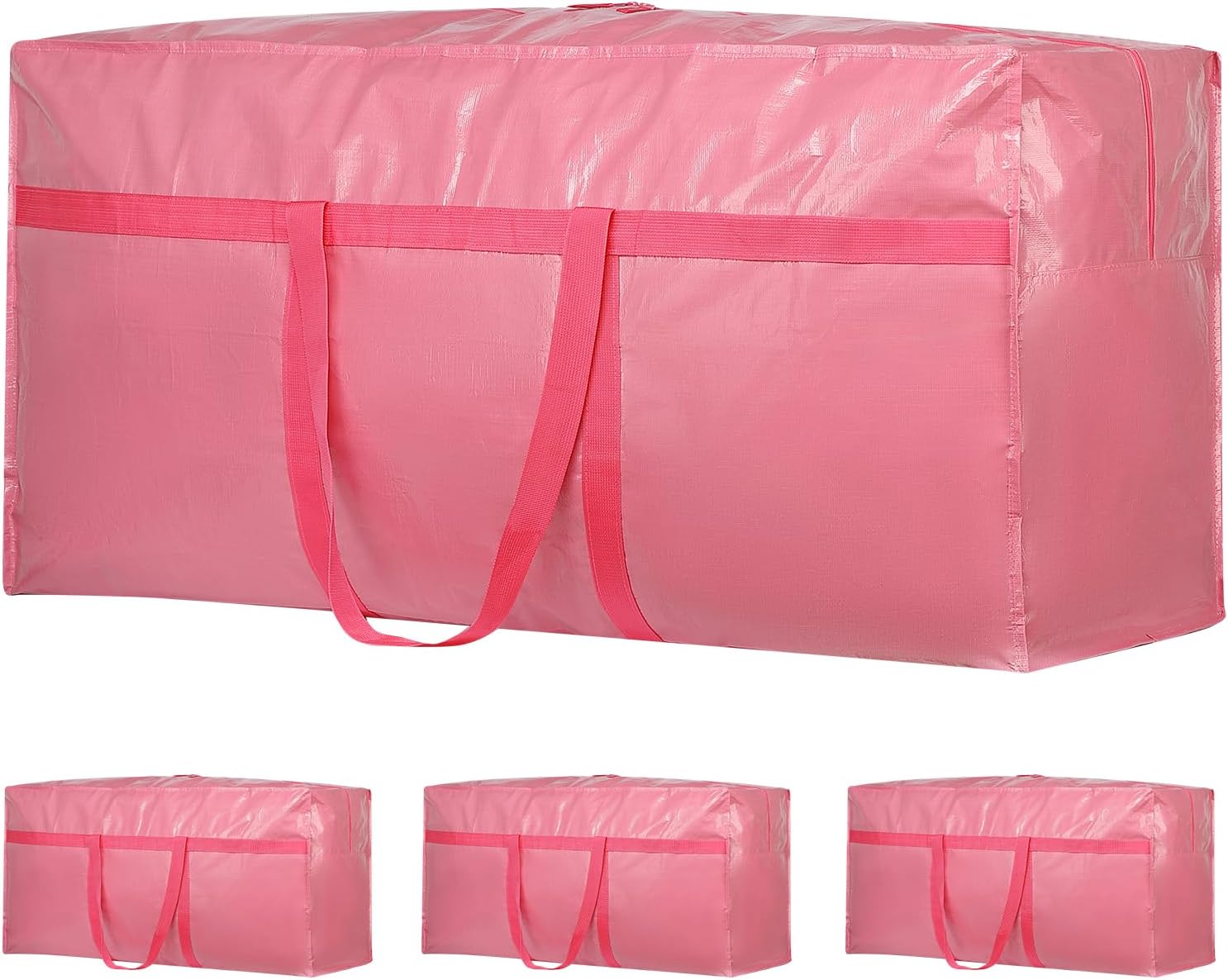 Pink Moving Bags, 4 Pack Extra Large Storage Bags with Zipper and Carry Handles, Foldable Packing Totes for Clothes, Bedding, Closet, Laundry and Moving