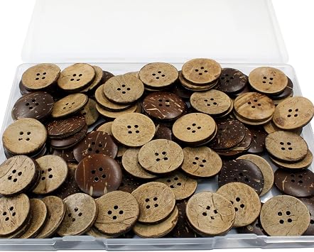 Coconut Shell Buttons, 25mm, Brown, 4 Hole