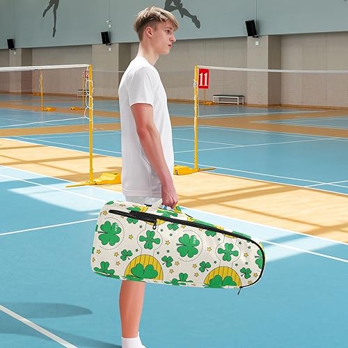 Miniatura 8 de Mochila de tenis para bádminton, ligera, trébol de San Patricio, estrellas verdes, 2 raquetas, bolsa acolchada para raqueta de tenis para mujeres,