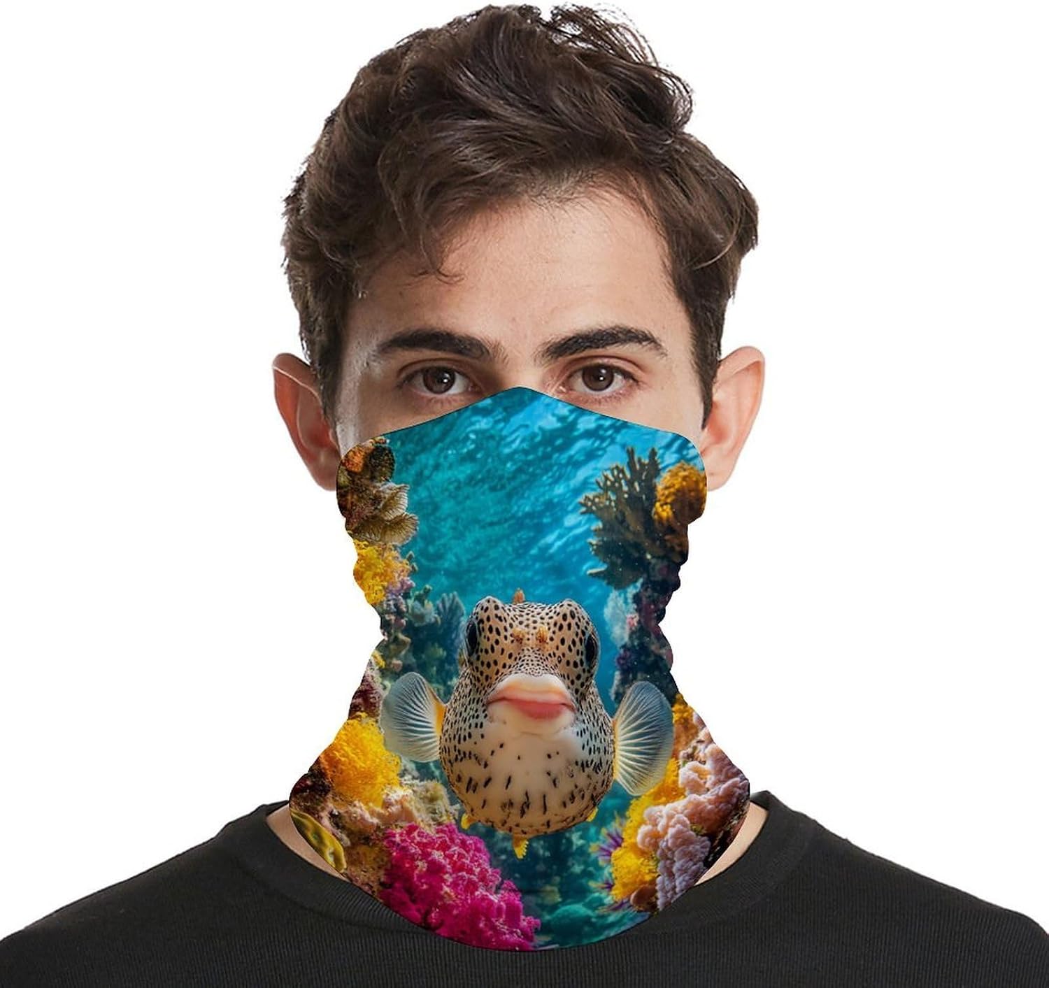 Puffer Fish Coral Fish Face Cover Neck Gaiters for Men Women Sun Protection Mask Scarf Hiking Bandana