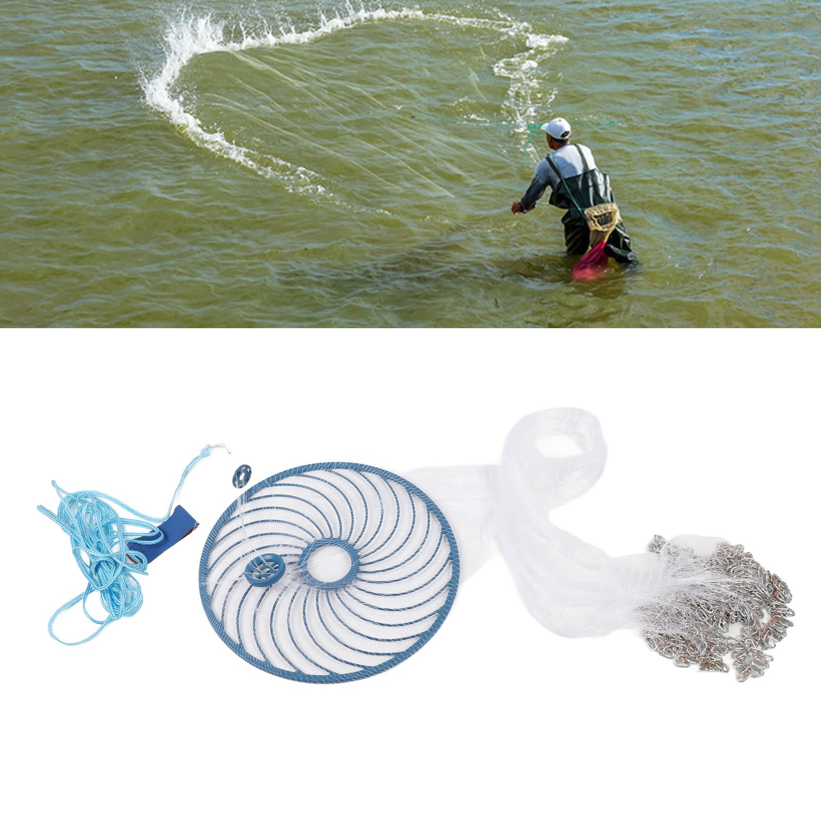 Sorandy Red Telescópica para Camarones de 360 ​​cm, Red de Pesca Plegable de Nailon de Alta Resistencia, de Diseño de 360 ​​Grados con Dispositivo de Botón, Ideal para Capturar Cangrejos, Langostas y