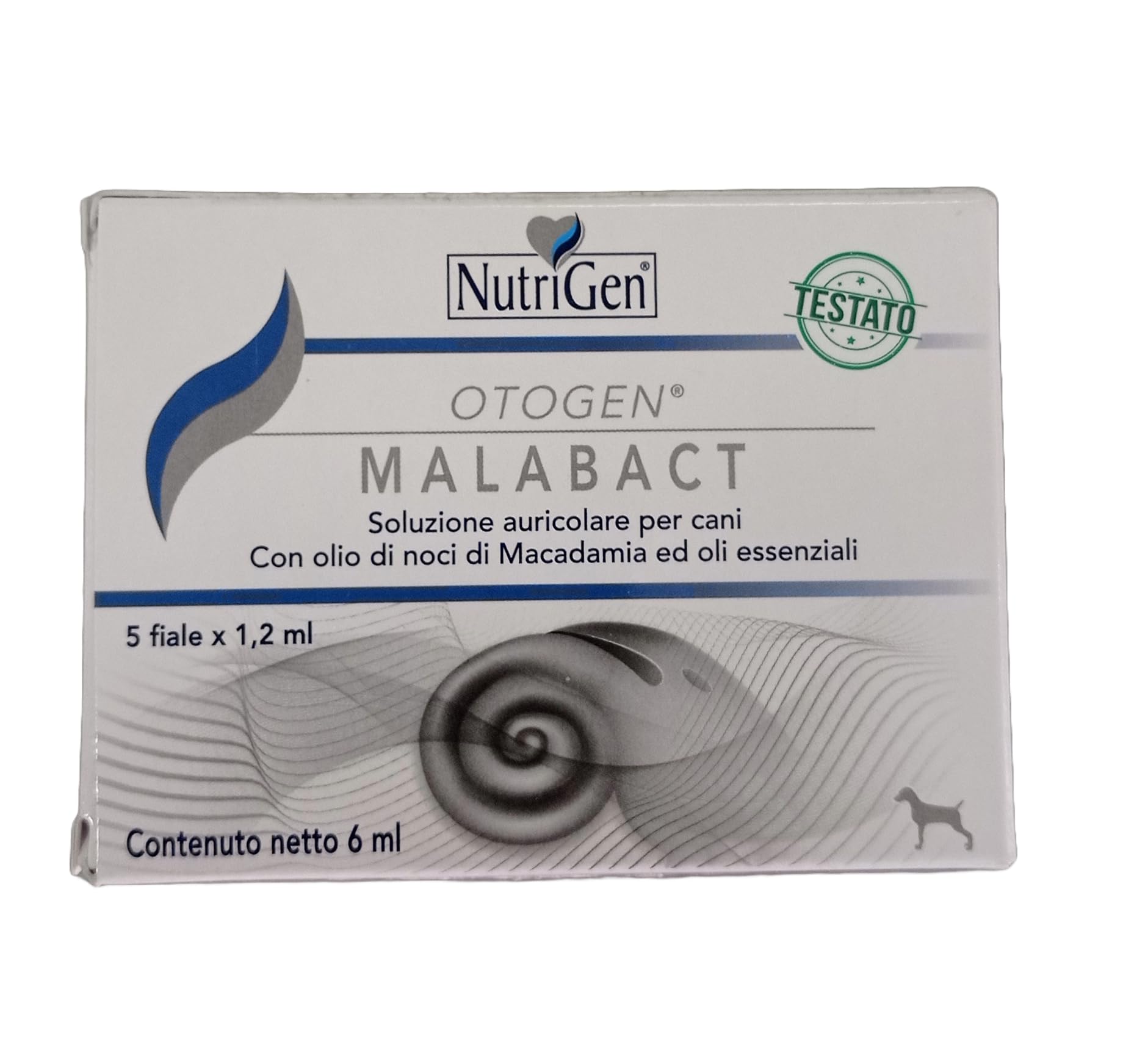 Nutrigen Otogen Malabact 5 fiale da 1,2 ml - Soluzione Auricolare per Cani con Olio di Noci di Macadamia ed Oli Essenziali