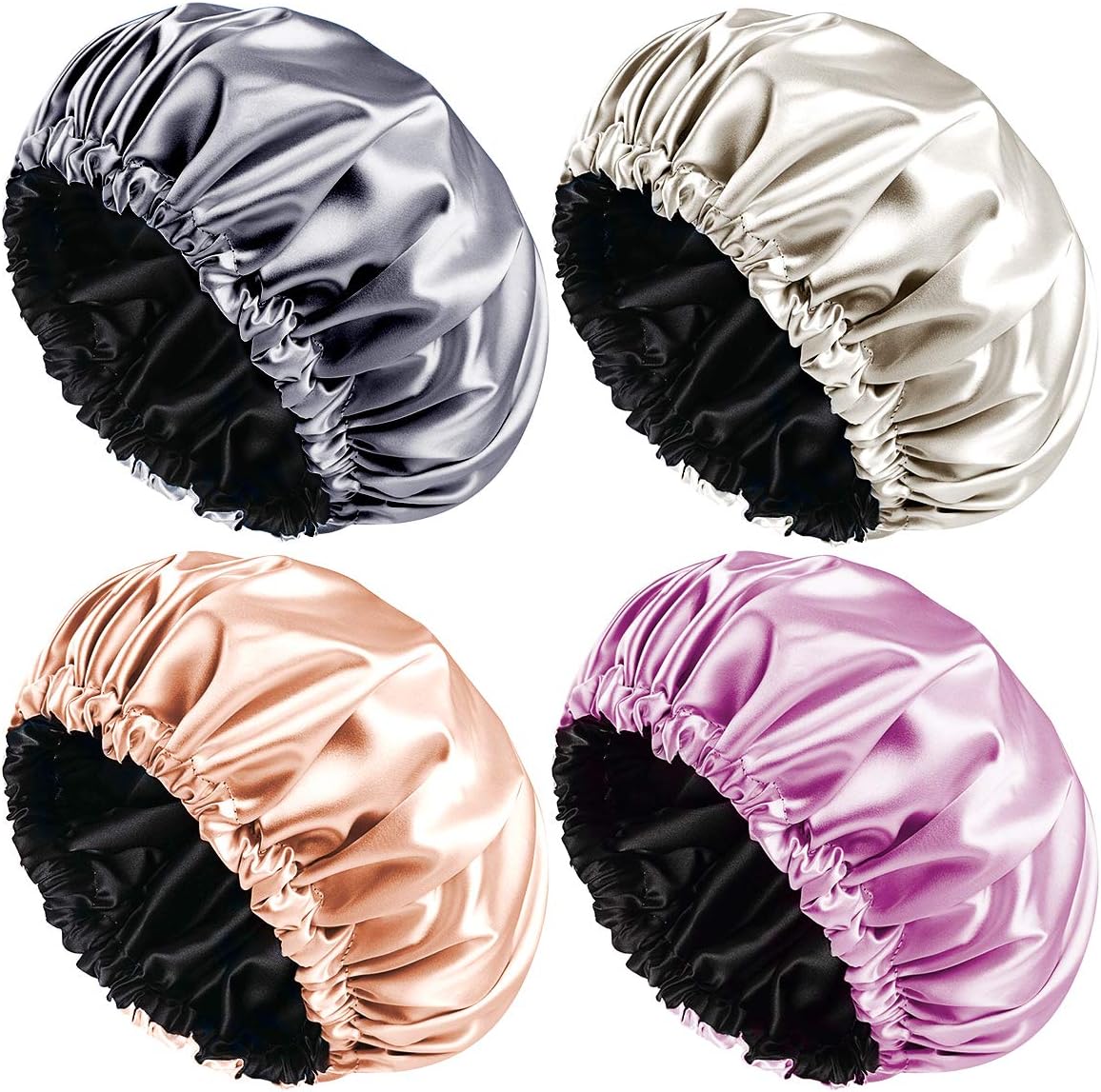 Aquior Shower Cap, 4Pack Bathing Reusable Shower Caps for Long Hair