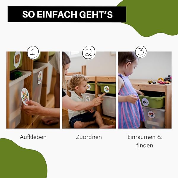Ordnungssticker für Kinder, 52 Motive, Papier Aufkleber Kinderzimmer, Spielzeug, Kleidung, Etiketten Set für TROFAST und Holzladen, 6,5 cm Durchmesser, Ordnungssystem ab 3 Jahren - 3