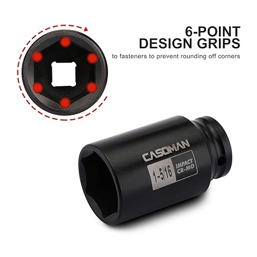Miniatura 83 de CASOMAN 1/2" Drive x 1.417 in Deep 12 PT Socket Impacto, CR-MO, 1/2" Drive 12 Point Axle Nut Socket para una fácil extracción de las tuercas del eje