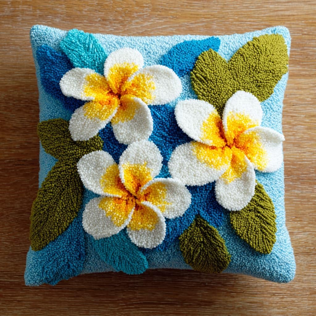 WallustrioaW Latch Hook Kits Pillow 17x17in,Frangipani