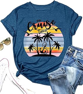 On Cruise Time T-Shirt Women Coconut Tree Graphic Tees Summer Vacation Shirt Beach Praty