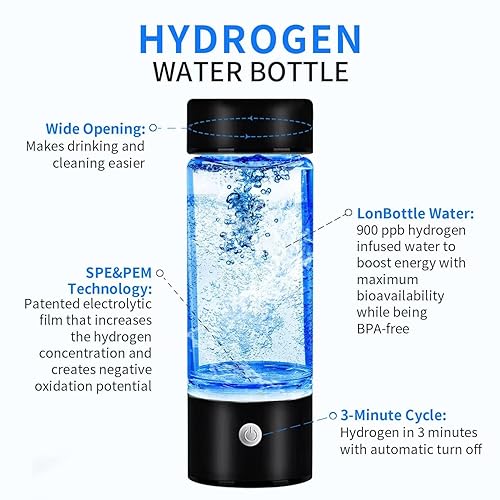 Miniatura 4 de Botella de agua de hidrógeno, máquina ionizadora de agua de hidrógeno portátil, generador de agua de hidrógeno, taza de salud de vidrio de agua rica