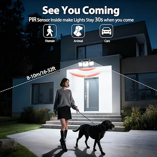 Miniatura 2 de INCX 156 luces LED solares de movimiento para exteriores, paquete de 2, 3 cabezales de luces solares de seguridad con sensor de movimiento IP65