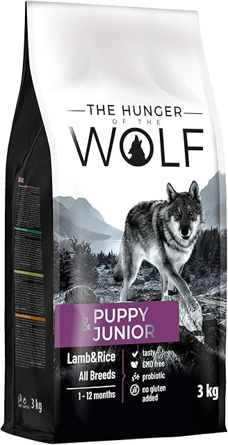 THE HUNGER OF THE WOLF Dry Dog Food for Puppy and Junior with Lamb and Rice All Breeds, Delicate Formula, 3 kg