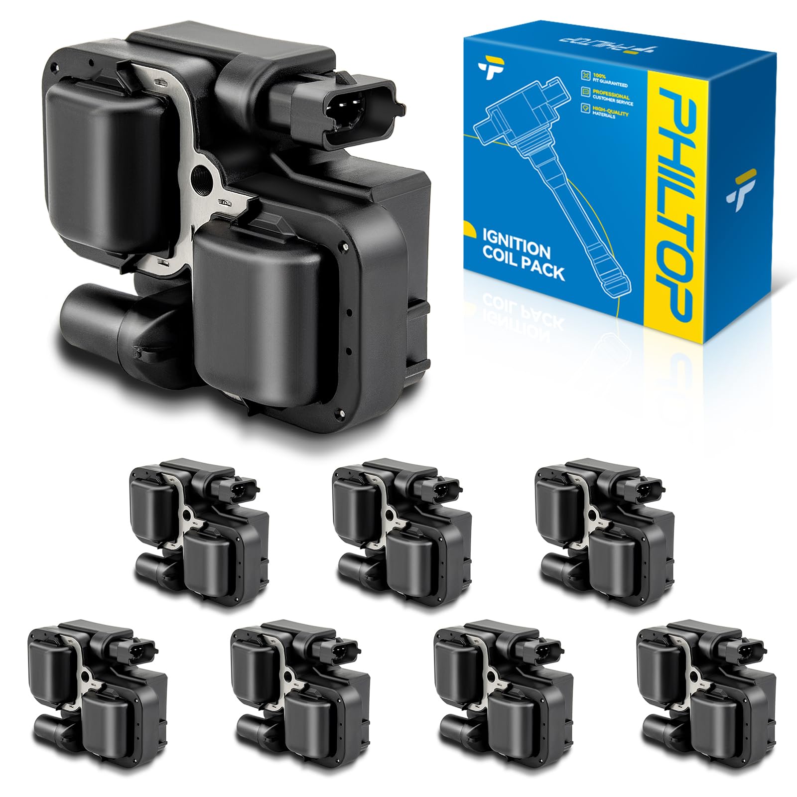 PHILTOP Ignition Coil Pack UF359 8Pcs Compatible with Mercedes-Benz E320, CLK320, SL500, E55 AMG, ML320, C240, C320, S430, S500, ML350, ML500, CLK430, E430, CLK500, E500, Chrysler Crossfire