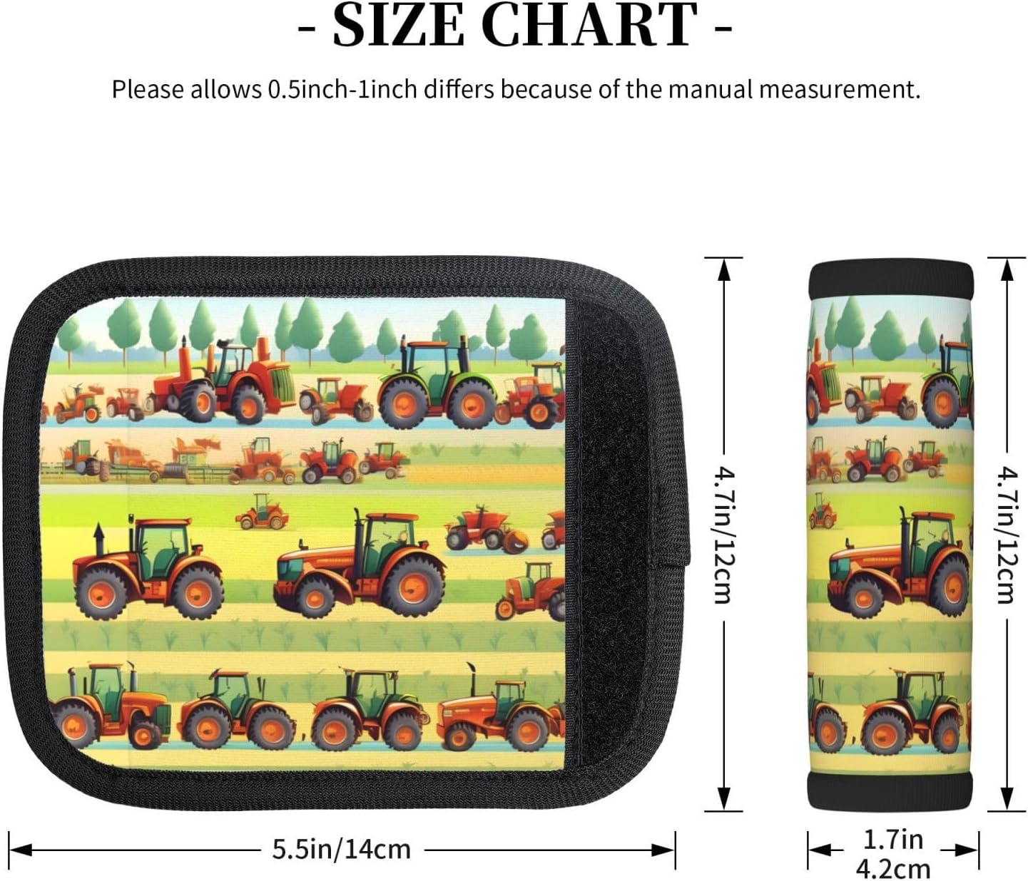 Tractor Farming Print Luggage Handle Wrap for Suitcase/Carry On/Backpacks-Neoprene Handle Wrap Cover 2pcs, Black