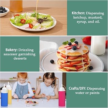12 oz Semi-Transparent Soft Plastic Condiment Squeeze Bottle, Leak-Proof, Plastic Squirt Bottles for Sauce, Syrup, and Oil
