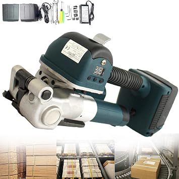 2x4000mah Electric Strapping Machine,for 11-19mm Width Pp/Pet Straps,Portable Electric Baler Cement Sheet Plastic Steel Strapping Strapping,for Factory,Warehouse,Packing,Carton
