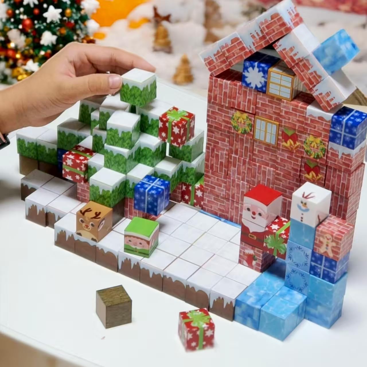 150PCS Magnetic Tiles Christmas Building Set, STEM Sensory Toys with Santa & Reindeer Figures for Kids Ages 3-12, Gift Educational Magnetic Blocks for Toddler Boys Girls