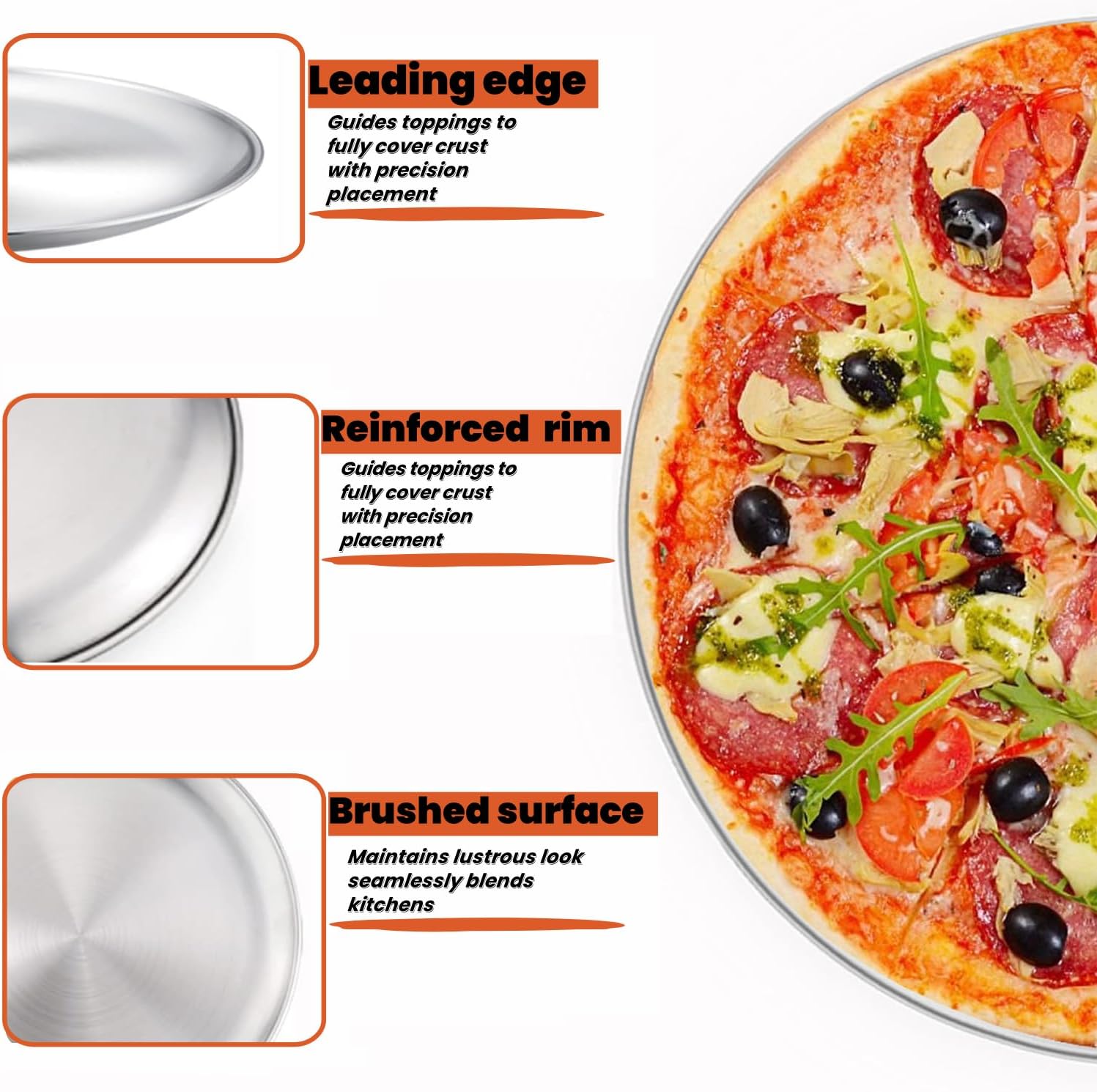 12 Inch Stainless Steel Pizza Pan, Pizza Pan for Oven, Round Baking Tray, Silver Thick Pizza Plate for Pie Cookie Pizza Cake, Healthy & Heavy Duty, Dishwasher Safe & Easy Clean, Oven & Freezer Safe