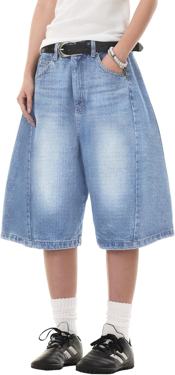 EMMIOL Jorts for Women Baggy Jeans Shorts Y2K Wide Leg Denim Barrel Shorts Grunge Streetwear - Image 5