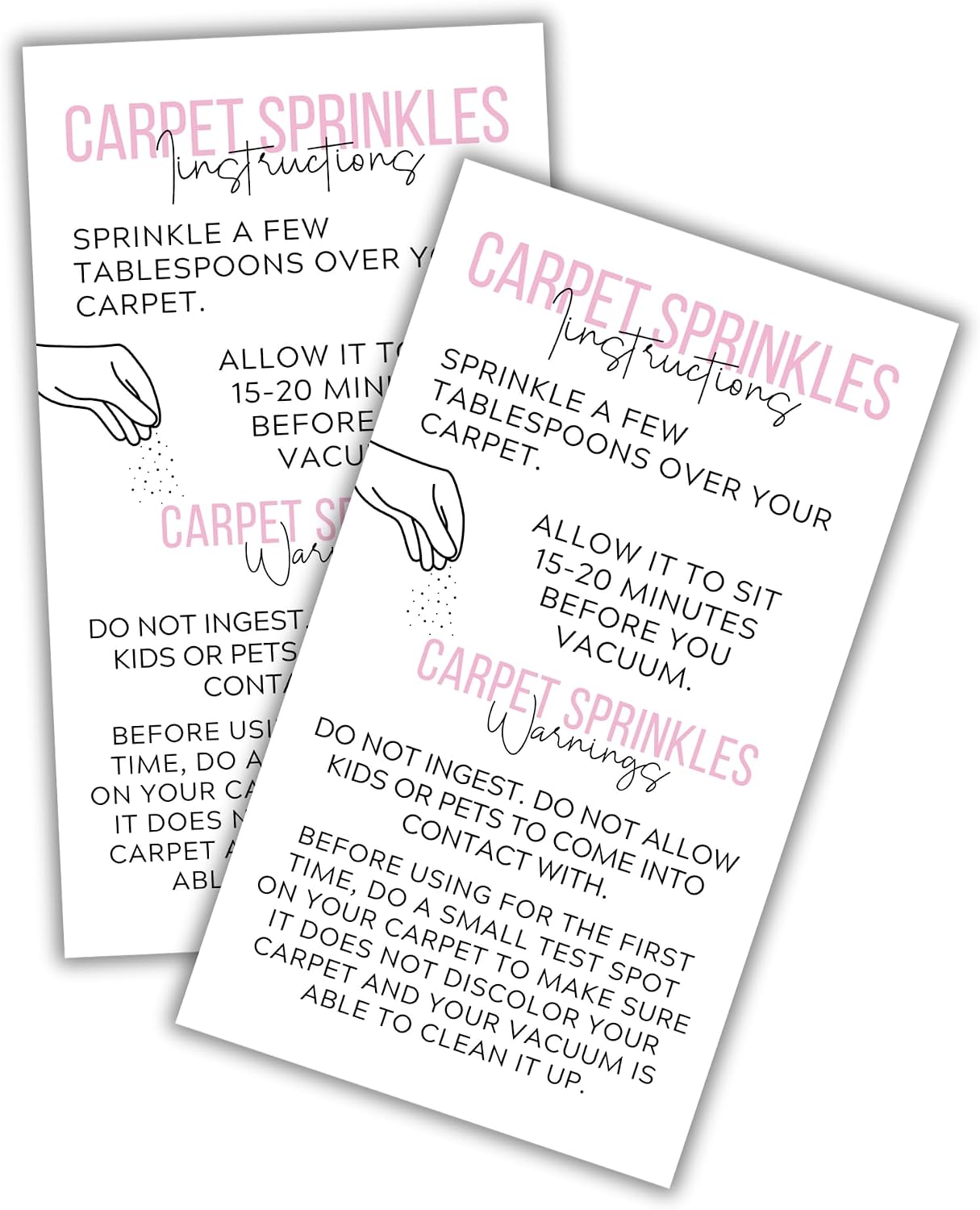 Carpet Sprinkles Freshener Instructions and Warning Label Pink Cards | 50 pk 2×3.5” DIY Crafters Deodorizer Jar Scents For Selling Packaging