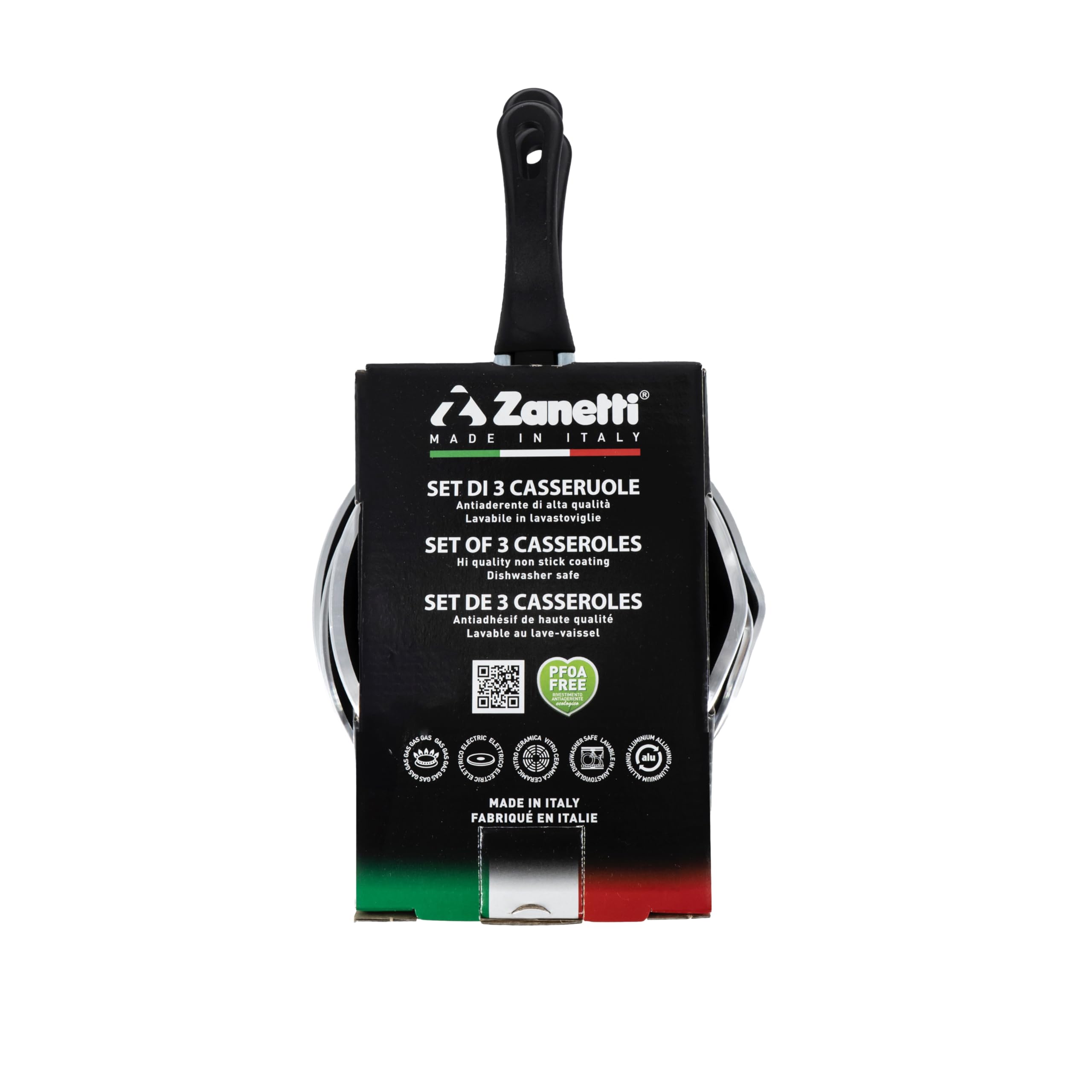 zanetti, Tris di Casseruole Antiaderenti Coniche, Diametri 12 cm, 14 cm, 16 cm, Casseruole con Beccuccio in Alluminio Alimentare, Made in Italy