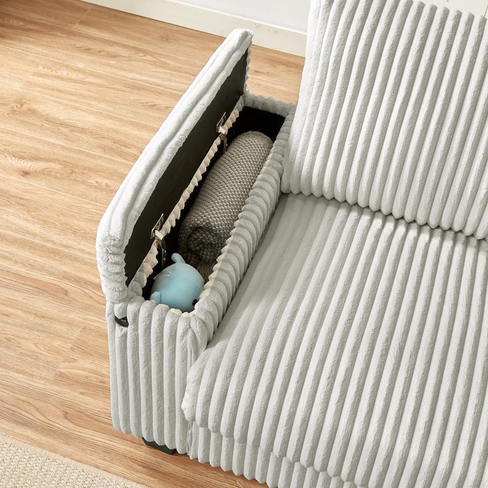 Side view of the Auvsoce loveseat sofa with key dimensions labeled, including height, depth, and seat height.