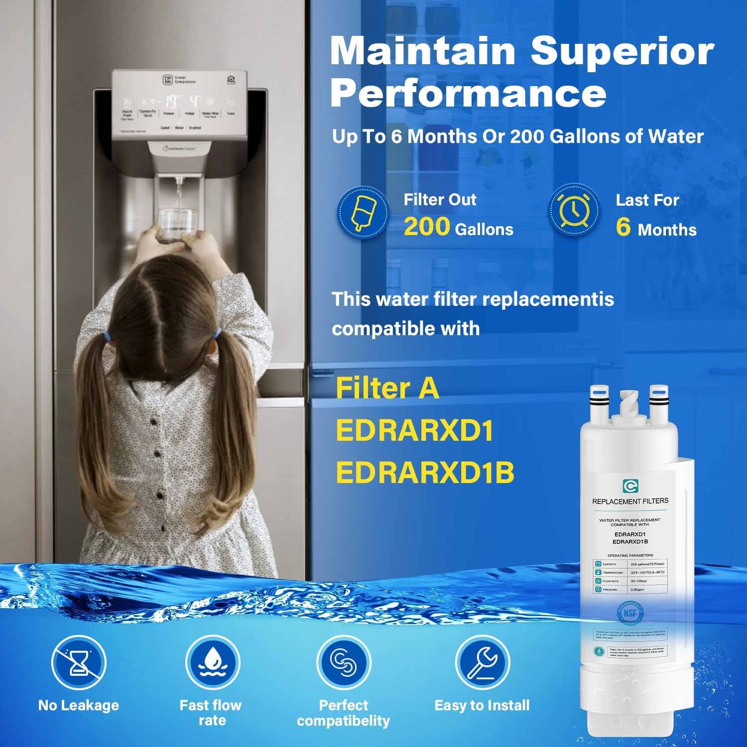EDRARXD1 Water Filter Replacement Compatible with Whirlpool EDRARXD1, Filter A, EDRARXD1B, 2 Pack