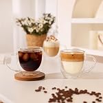 CNGLASS 12oz Tasses à café en verre double paroi, Tasses en verre isotherme avec poignée, Taches expresso claire pour Latte,Cappuccino,Tea Bag,Let de 4