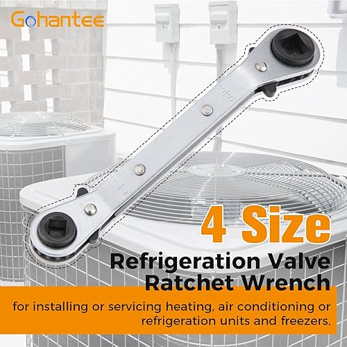 Miniatura 2 de gohantee Llave de trinquete de refrigeración de 4 tamaños diferentes, 1/4 x 3/16 cuadrada x 3/8 x 5/16 cuadrada para aire acondicionado