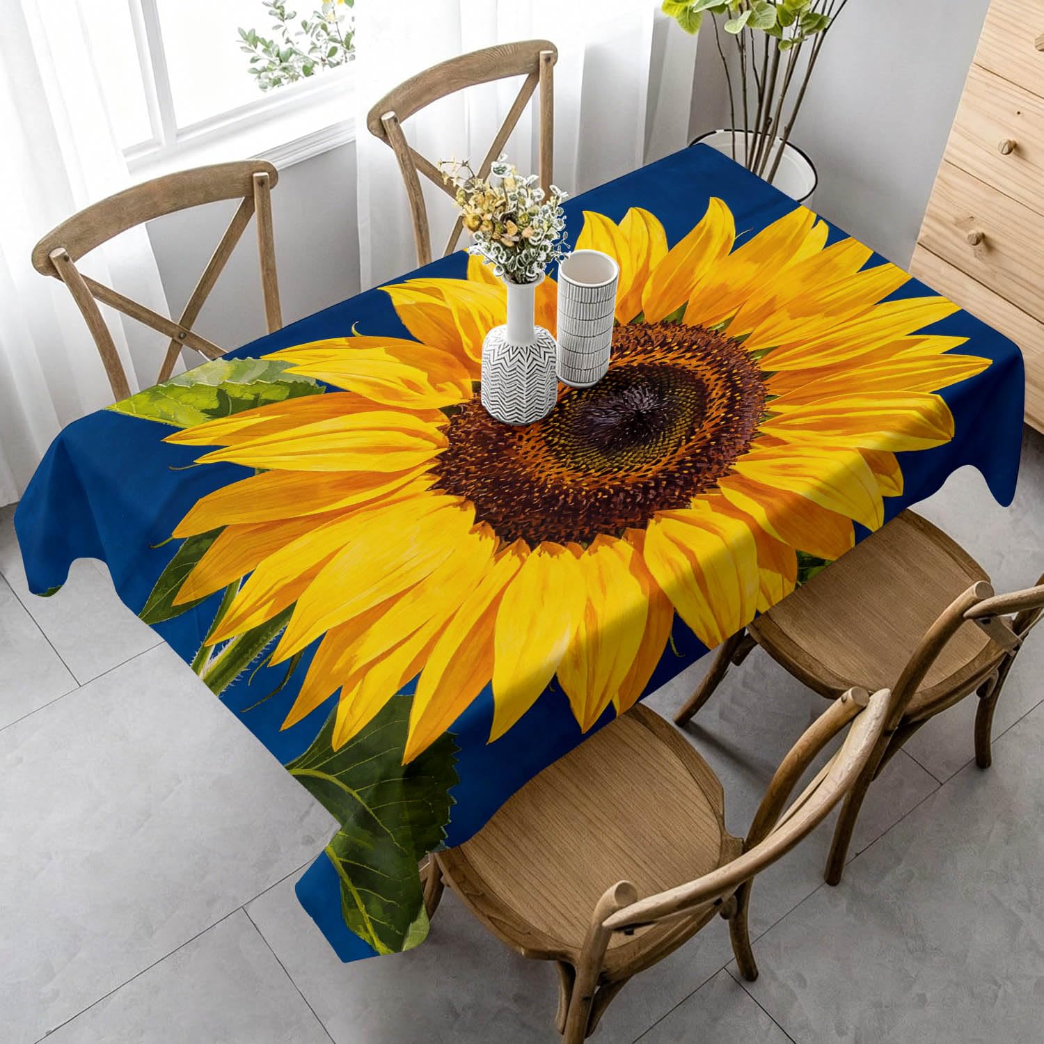 Tovaglia Rettangolare 140x300 cm Girasole Poliestere | Motivo Stile Campagnolo, Antimacchia, Impermeabile e Lavabile, Copritavolo Adatto per Cucina, Feste e Pranzi Domestici