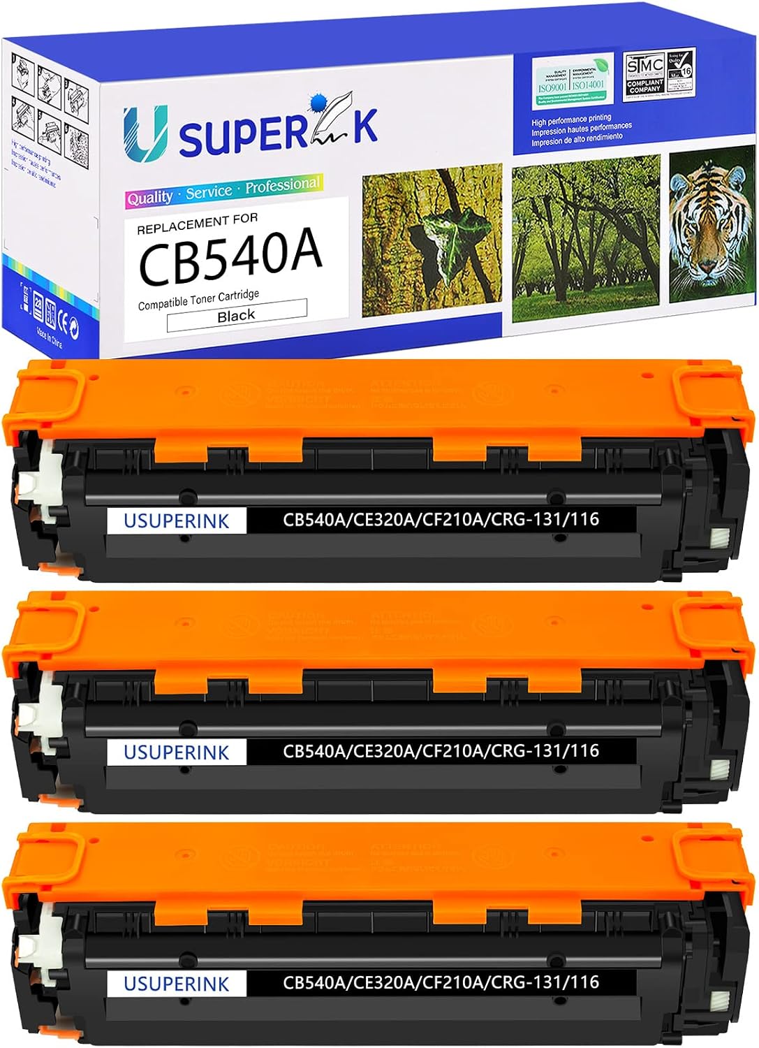 USUPERINK Compatible Toner Cartridge Replacement for HP 125A CB540A to use with HP Color Laser Jet CP1515n CP1518ni CP1215 CM1312 CM1312nfi MFP Printer (3 Pack, Black)