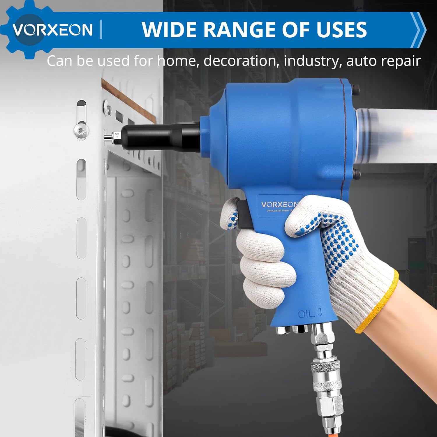 Air Rivet Gun with Self-Suction 3/32" 1/8" 5/32" 3/16" for Aluminum Rivets, Pneumatic Riveter 2204 lbf Heavy Duty Pop Rivet Tool