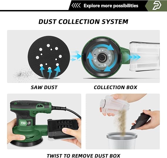 Prostormer 5-Inch Random Orbital Sander with 21PCS Sandpapers