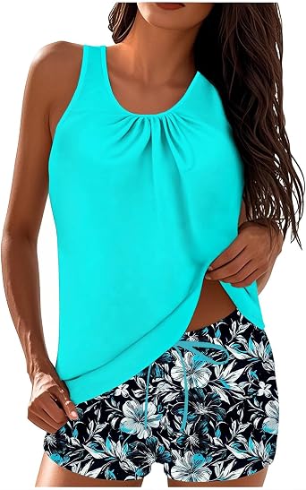 Tankini Swimsuits for Women Two Piece Bathing Suits Summer Bikini Swim Tank Top with Graphic Boyshorts Swimwear Sets