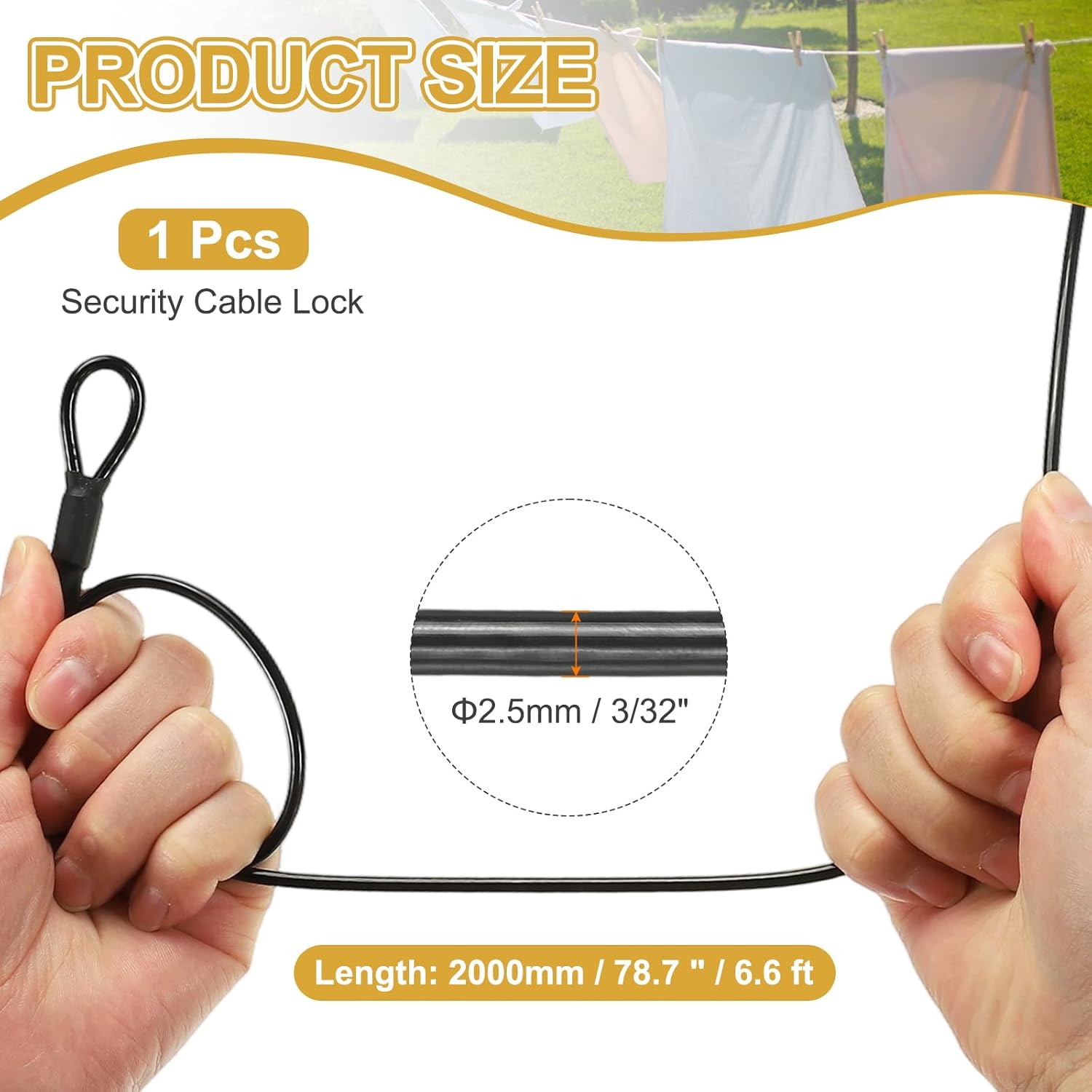 PATIKIL Security Cable Lock (3/32" Dia 6.6ft, Black) Vinyl Coated Galvanized Steel Flexible Wire Rope Safety Cable Luggage Lock with Double Loops Suit for - Outdoor/Travel/Hanging