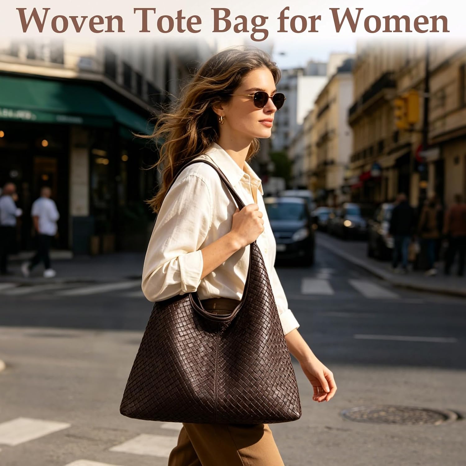Woven Textured Tote Bag for Women, Vegan Leather Hobo Shoulder Bag, Large Capacity Slouchy Handbag Trendy Work Purse