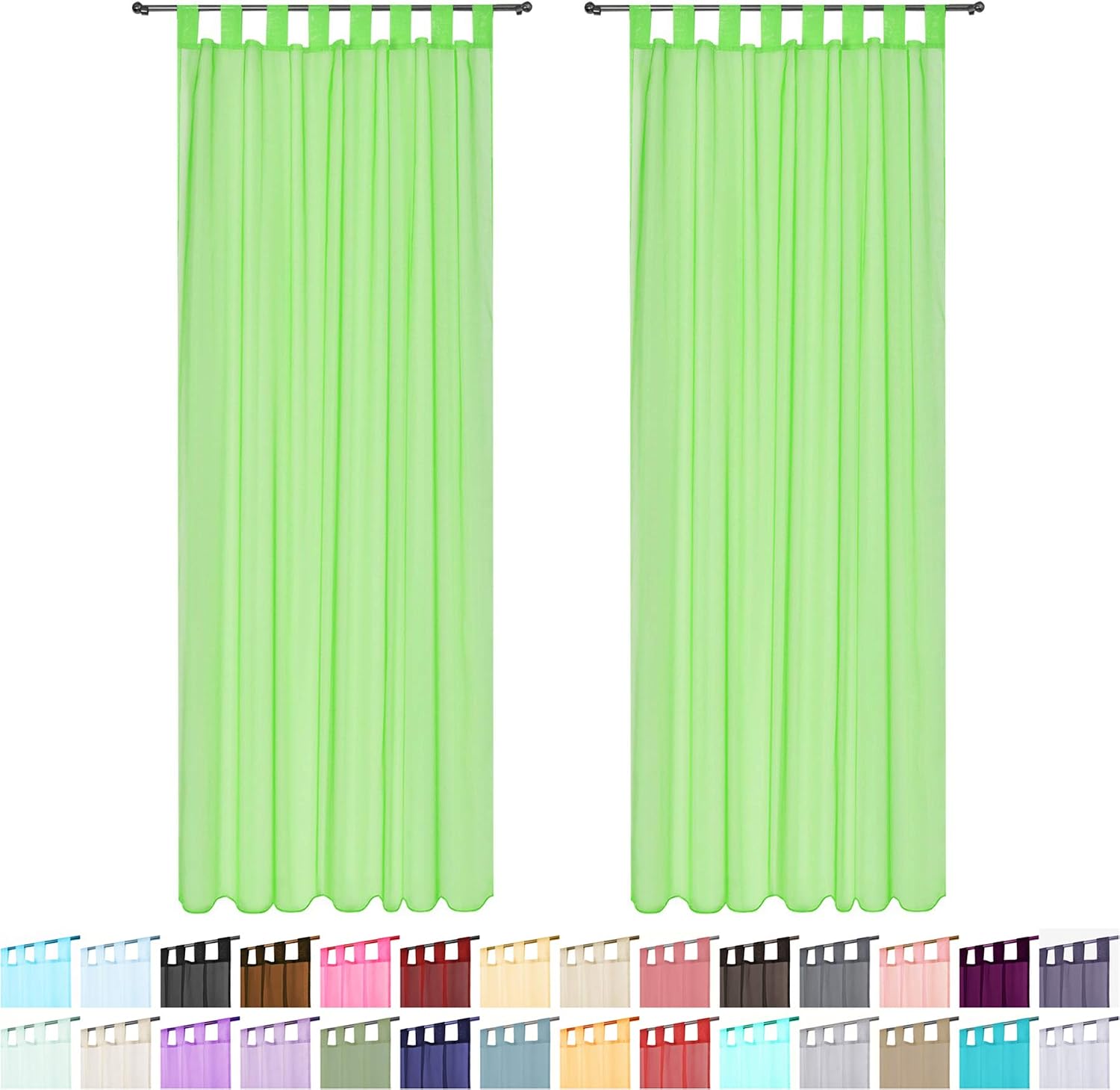 Megachest sheer Voile Tab Top Curtain (lime, 56" wideX48 drop(W142cmXH122cm)), W 56" x L 48" (2 Panels)