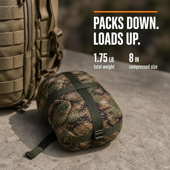 USGI Industries Military Woobie Blanket | بطانية التخييم المعزولة الحرارية ، بطانة المعطف | كبيرة ، محمولة ، عازلة ، مقاومة للماء ، للمشي ، البقاء على قيد الحياة | حقيبة حمل الضغط