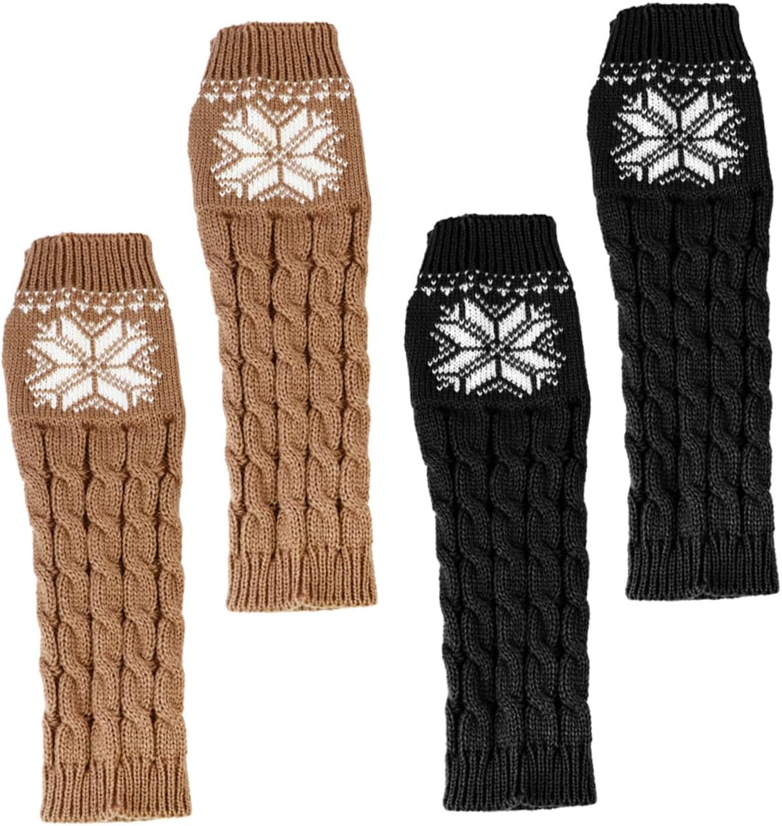 BESPORTBLE 2 Pairs Women’s Christmas Jacquard Long Winter Arm Warmers, Fingerless Warm Arm Covers with Snowflake Pattern, Black One Size for Outdoor and Cold Weather
