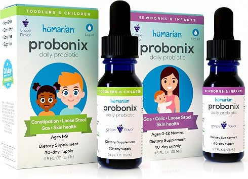 Probonix Humarian Kids Probiotic Bundle - Newborns 0-12 Months & Children 1-9 Years - 10-12x Survival Rate High Bioavailability 8-Strain Liquid Probiotic Drops for Gut & Immunity - 30-Day Supply