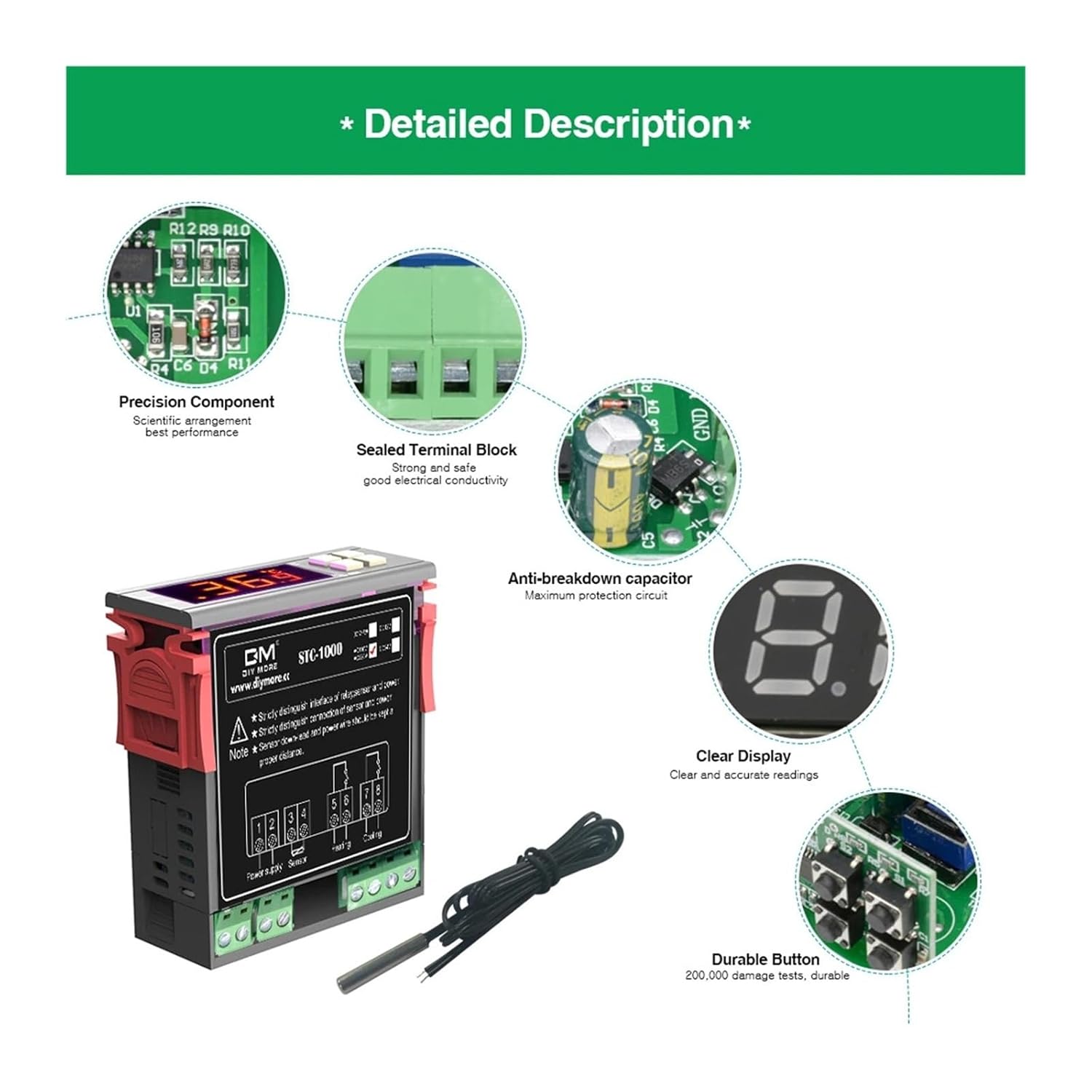 STC1000 LED Digital Temperature Controller AC110-220V Relay Thermoregulator Thermostat with Sensor for Heater Freezer Fridge(STC-1000)