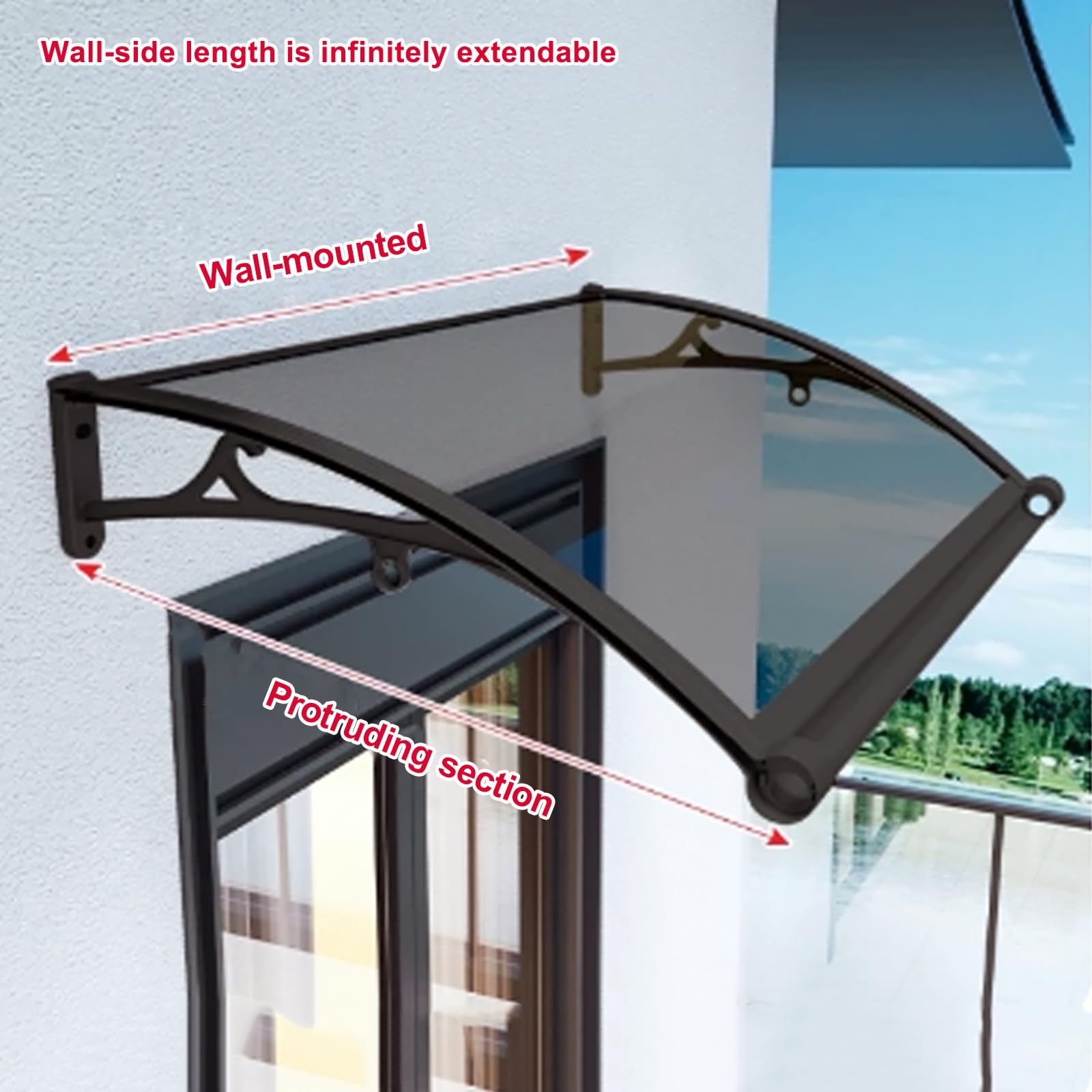 Pensilina Tettoia per Porta e Ingresso in Alluminio,Tende da Sole Marrone,Tendone in Policarbonato Curvo,Garden Pensilina da Esterno,Resistente ai Raggi UV Antipioggia (50x280cm)