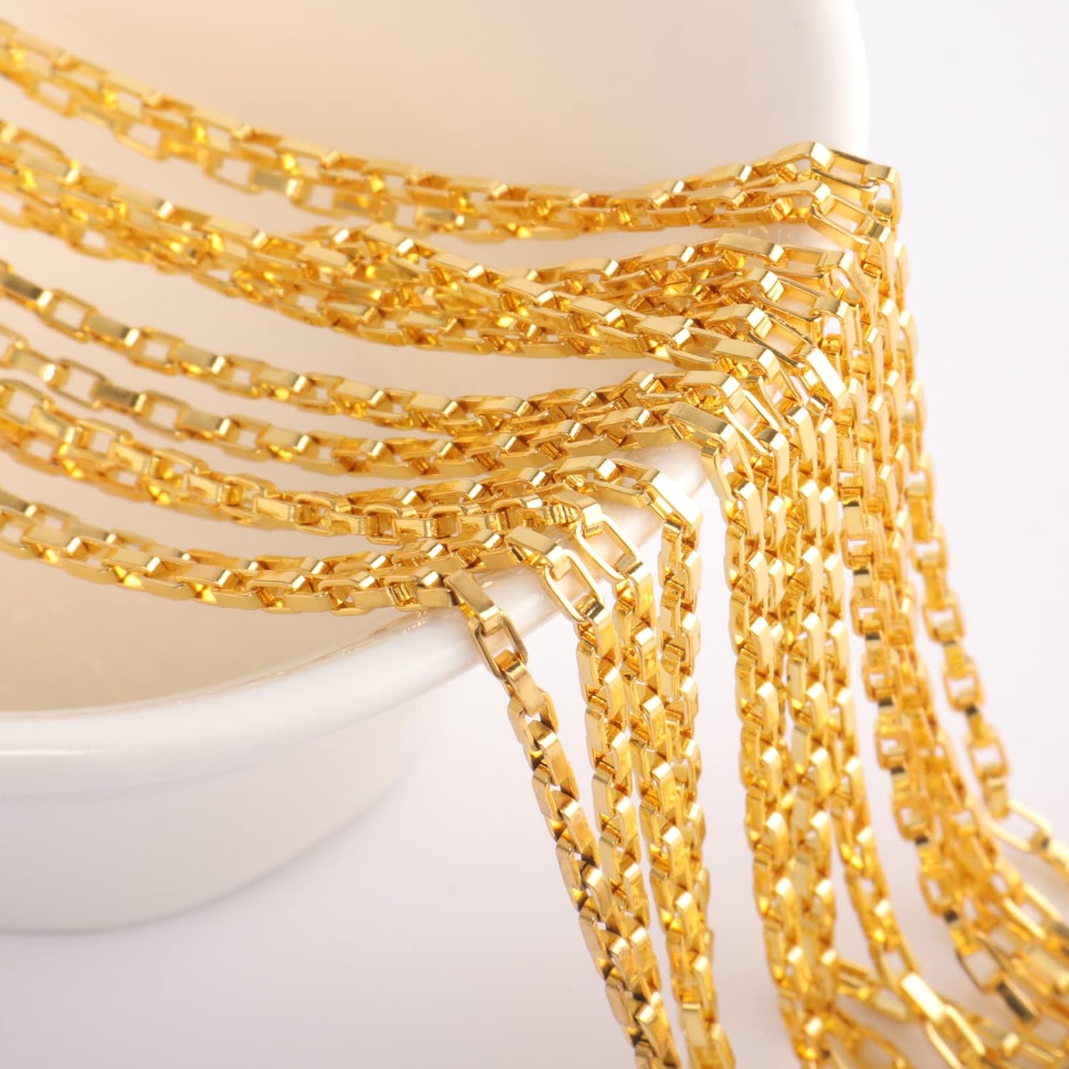 33FT 4mm 18K Gold Plated Box Chains Bulk Roll for Jewelry Making DIY Craft